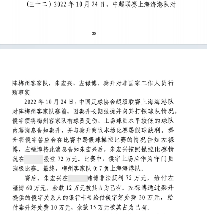 網(wǎng)傳判決書(shū)：梅州0-7海港，梅州守門(mén)員侯宇收30萬(wàn)好處費消極比賽